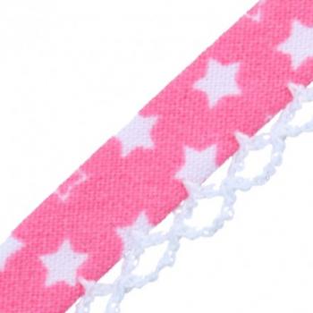 Schrägband mit Häkelborte Sterne pink