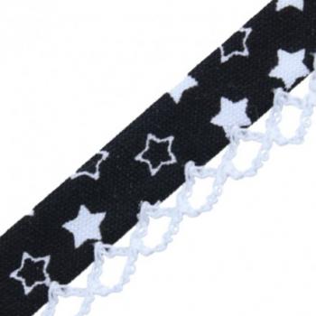 Schrägband mit Häkelborte Sterne schwarz
