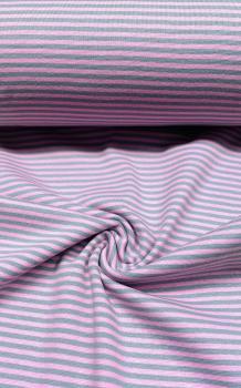 Feinrippbündchen Streifen rosa-grau 3mm