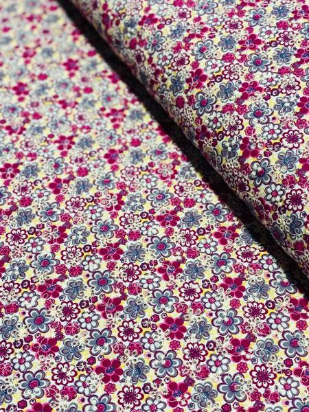 Baumwollstoff Blüten pink mit Stickerei