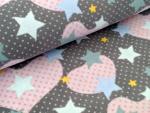 Polarfleece grau Sterne mit Herzen